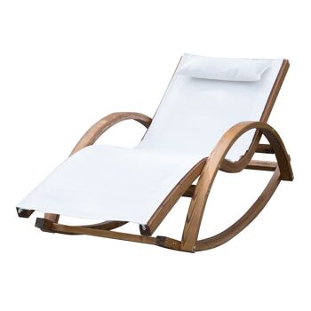 Chaise longue fauteuil berçant à bascule transat bain de soleil rocking chair en bois charge 120 Kg blanc 1