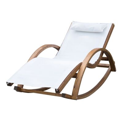 Chaise longue fauteuil berçant à bascule transat bain de soleil rocking chair en bois charge 120 Kg blanc