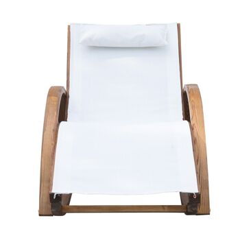 Chaise longue fauteuil berçant à bascule transat bain de soleil rocking chair en bois charge 120 Kg blanc 2