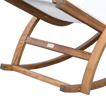 Chaise longue fauteuil berçant à bascule transat bain de soleil rocking chair en bois charge 120 Kg blanc 5