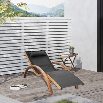 Transat chaise longue design style tropical bois massif naturel coloris beige noir 2