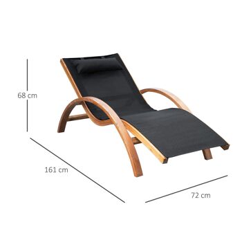 Transat chaise longue design style tropical bois massif naturel coloris beige noir 3