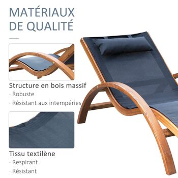 Transat chaise longue design style tropical bois massif naturel coloris beige noir 4