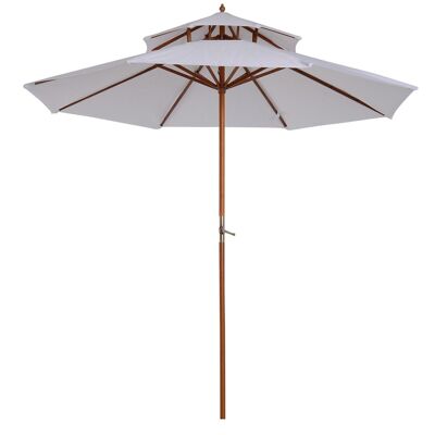 Straight poplar wood parasol 2 polyester roof 180 g/m² dia. 2.7 x 2.6H m white