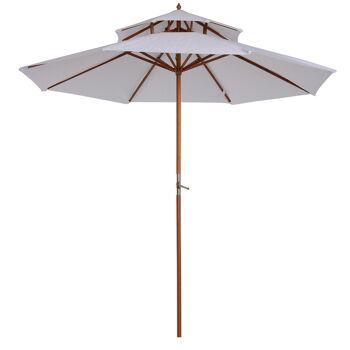 Parasol en bois peuplier droit 2 toit polyester 180 g/m² dia. 2,7 x 2,6H m blanc 1