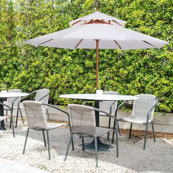 Parasol en bois peuplier droit 2 toit polyester 180 g/m² dia. 2,7 x 2,6H m blanc 2