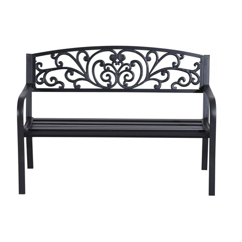 Banc de jardin terrasse en acier fonte noir 3 places 127 x 60 x 87 cm charge max 220 Kg