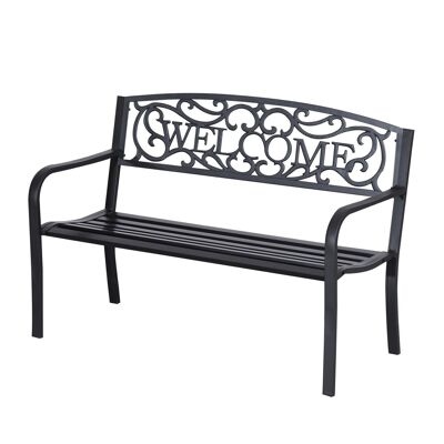 3-Sitzer-Gartenbank, Maße: 126 L x 60 B x 85 H cm, schwarzes, korrosionsbeständiges Epoxidgusseisenmetall