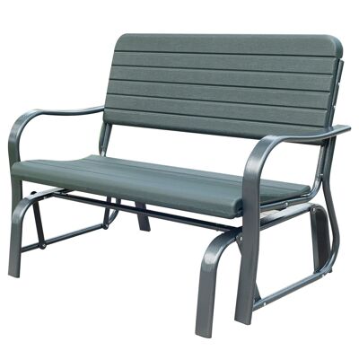 2-seater garden rocking bench - armrests, seat, ergonomic backrest - HDPE epoxy metal with fern green wood grain effect