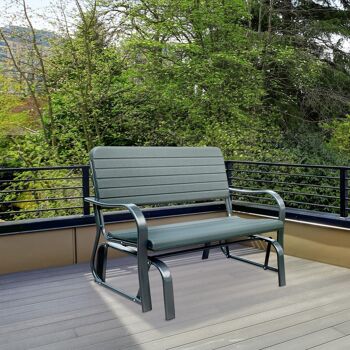 Banc à bascule de jardin 2 places - accoudoirs, assise, dossier ergonomique - métal époxy HDPE effet grain bois vert fougère 2