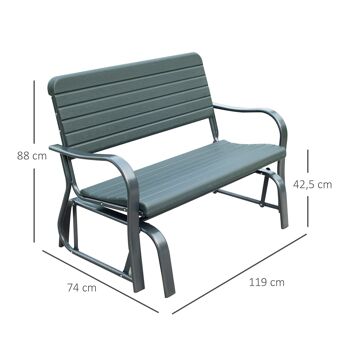Banc à bascule de jardin 2 places - accoudoirs, assise, dossier ergonomique - métal époxy HDPE effet grain bois vert fougère 3