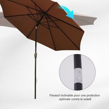 Parasol en métal rond polyester 180g/m² manivelle inclinable Ø 3 x 2,45 m chocolat 3
