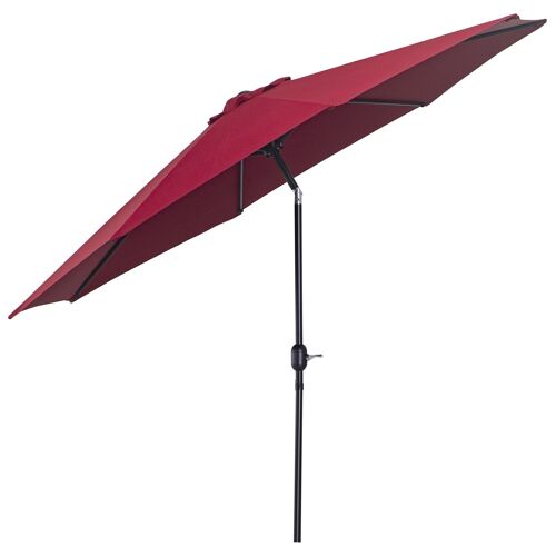 Parasol en métal rond polyester 180g/m² manivelle inclinable Ø 3 x 2,45 m bordeaux