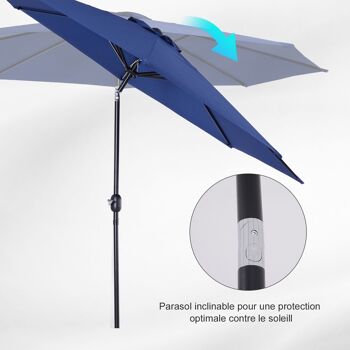 Parasol en métal rond polyester 180g/m² manivelle inclinable Ø 3 x 2,45 m bleu 4