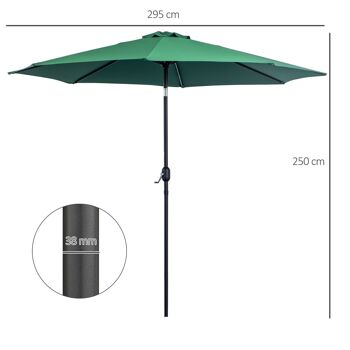 Parasol en métal rond polyester 180g/m² manivelle inclinable Ø 3 x 2,45 m vert 3