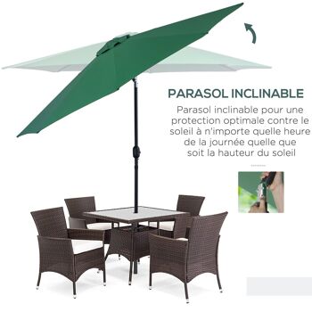 Parasol en métal rond polyester 180g/m² manivelle inclinable Ø 3 x 2,45 m vert 5