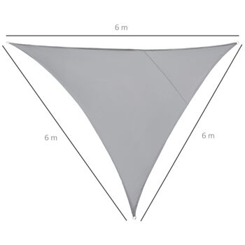 Voile d'ombrage triangulaire grande taille 6 x 6 x 6 m polyester imperméabilisé haute densité 160 g/m² gris clair 3