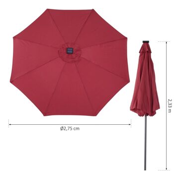 Parasol lumineux octogonal inclinable Ø 2,75 x 2,33 m parasol LED solaire métal polyester haute densité 180 g/m² 3