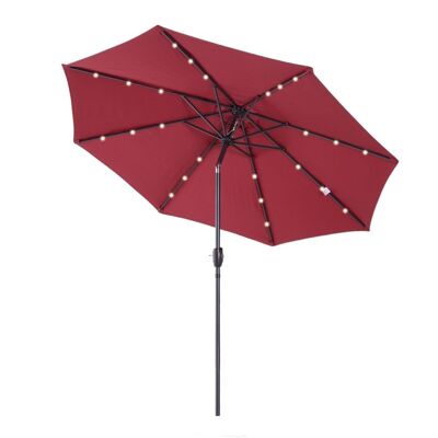 Parasol lumineux octogonal inclinable Ø 2,75 x 2,33 m parasol LED solaire métal polyester haute densité 180 g/m² bordeaux