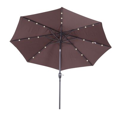 Luminous octagonal tilting parasol Ø 2.75 x 2.33 m solar LED parasol metal high density polyester 180 g/m² chocolate