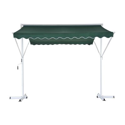 Double-slope manual retractable awning adjustable tilt waterproof polyester metal 3L x 2.95W x 2.6H m green