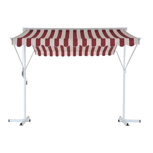 Store double pente manuel rétractable inclinaison réglable métal polyester imperméabilisé 3L x 2,95l x 2,6H m rouge blanc beige rayé