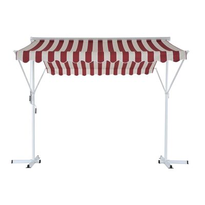 Manual retractable double slope awning adjustable tilt waterproof polyester metal 3L x 2.95W x 2.6H m red white beige striped