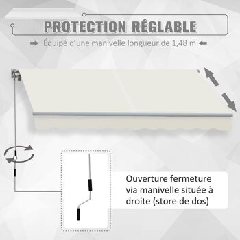 Store banne manuel rétractable aluminium polyester imperméabilisé 3L x 2,5l m crème 5