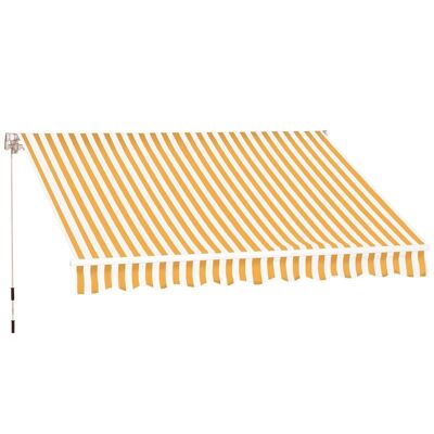Manual retractable aluminum awning in waterproof polyester 3L x 2.5L m orange white striped