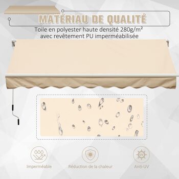 Store banne manuel rétractable alu. polyester imperméabilisé haute densité 4 x 2,5 m beige 4