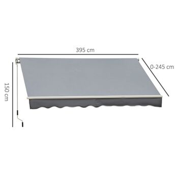 Store banne manuel rétractable alu. polyester imperméabilisé haute densité 4 x 2,5 m gris 3