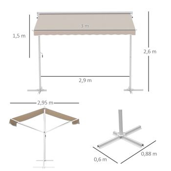 Store double pente manuel rétractable inclinaison réglable acier époxy blanc polyester imperméabilisé anti-UV beige dim. 3L x 2,95l x 2,6H m 3