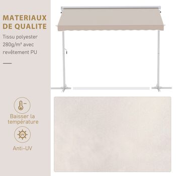 Store double pente manuel rétractable inclinaison réglable acier époxy blanc polyester imperméabilisé anti-UV beige dim. 3L x 2,95l x 2,6H m 4