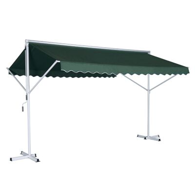 Tenda da sole retrattile manuale a doppia pendenza in poliestere impermeabile metal 3,5L x 2,94L x 2,5H m verde scuro