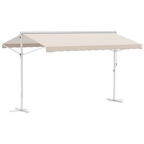 Store double pente manuel rétractable inclinaison réglable métal époxy blanc polyester imperméabilisé anti-UV beige dim. 3,95L x 2,98l x 2,55H m