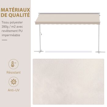 Store double pente manuel rétractable inclinaison réglable métal époxy blanc polyester imperméabilisé anti-UV beige dim. 3,95L x 2,98l x 2,55H m 4