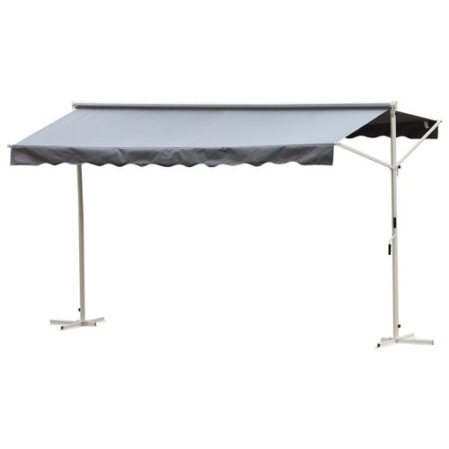 Store double pente manuel rétractable inclinaison réglable métal époxy blanc polyester imperméabilisé anti-UV gris dim. 3,95L x 2,98l x 2,55H m