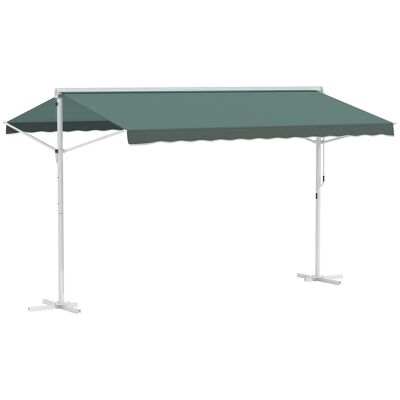 Double-slope manual retractable awning adjustable inclination white epoxy metal polyester waterproof anti-UV green dim. 3.95L x 2.98W x 2.55H m