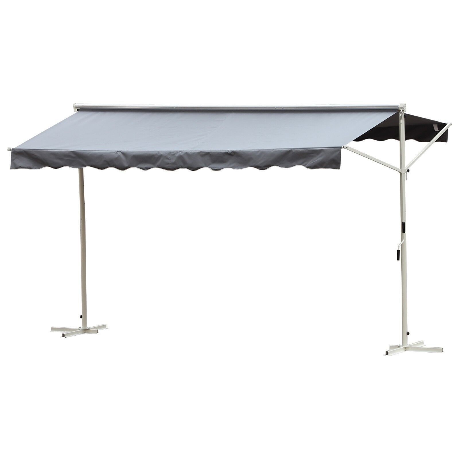 Tenda da sole retrattile manuale a doppia pendenza inclinazione regolabile bianco epossidico acciaio poliestere impermeabile anti UV grigio Dim. 4,50L x 3,40L x 2,55H m
