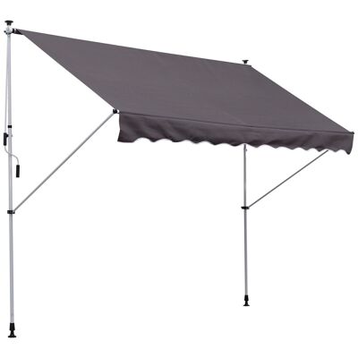 Manual retractable awning 3L x 1.5L m tilt and adjustable height quick installation metal aluminum polyester anti-UV gray