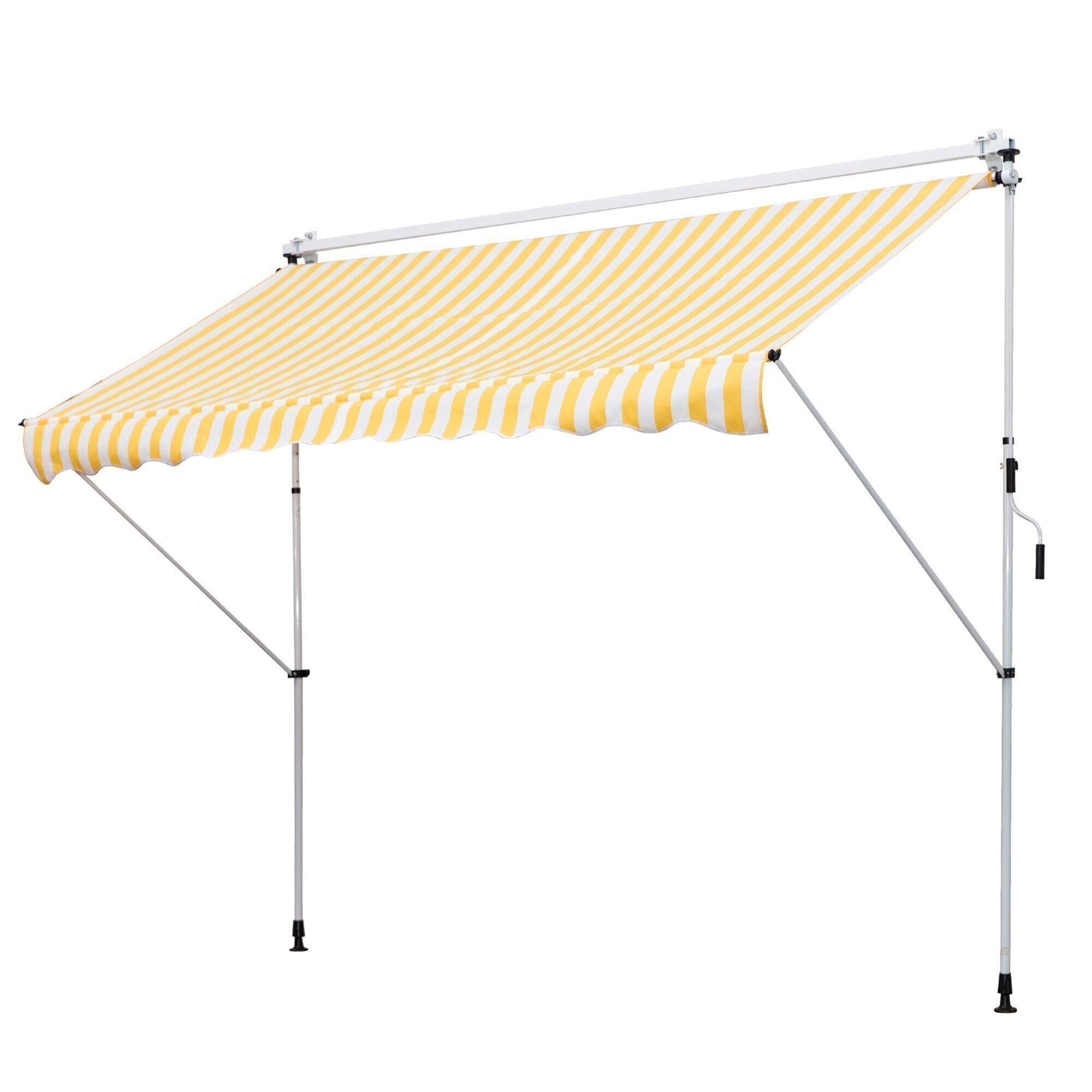 Tenda da sole retrattile manuale 3L x 1,5L m regolabile in inclinazione e altezza installazione rapida alluminio metallo poliestere anti UV giallo bianco rigato