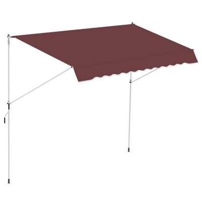 Toldo retráctil manual 3L x 1,5L m basculante y regulable en altura instalación rápida metal aluminio poliéster anti-UV burdeos