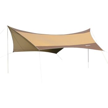 Bâche anti-pluie voile d'ombrage toile de camping 5,6L x 5,5l m polyester haute densité 190T imperméable marron doré 1