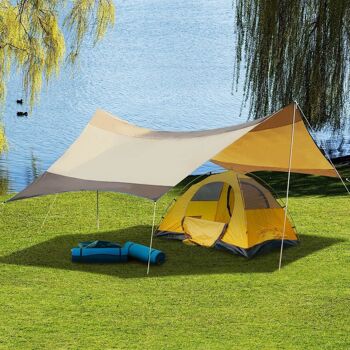 Bâche anti-pluie voile d'ombrage toile de camping 5,6L x 5,5l m polyester haute densité 190T imperméable marron doré 2