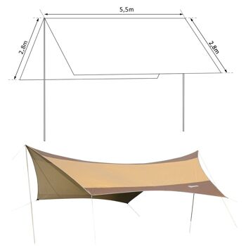 Bâche anti-pluie voile d'ombrage toile de camping 5,6L x 5,5l m polyester haute densité 190T imperméable marron doré 3