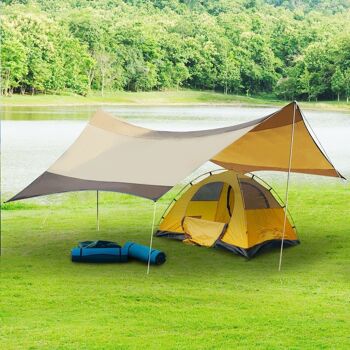 Bâche anti-pluie voile d'ombrage toile de camping 5,6L x 5,5l m polyester haute densité 190T imperméable marron doré 4