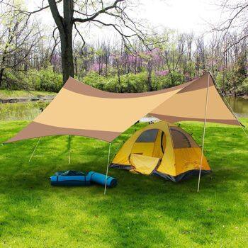 Bâche anti-pluie voile d'ombrage toile de camping 5,6L x 5,5l m polyester haute densité 210T imperméable marron doré 2