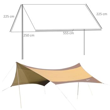 Bâche anti-pluie voile d'ombrage toile de camping 5,6L x 5,5l m polyester haute densité 210T imperméable marron doré 3