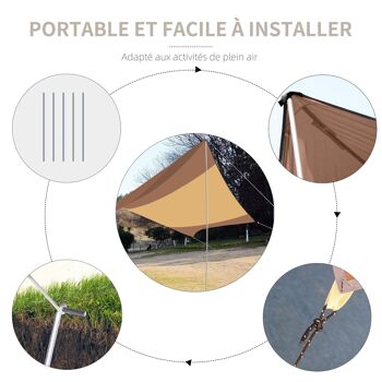 Bâche anti-pluie voile d'ombrage toile de camping 5,6L x 5,5l m polyester haute densité 210T imperméable marron doré 5