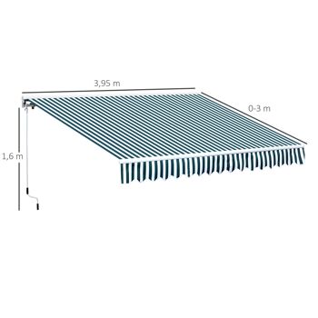 Store banne électrique et manuel rétractable dim. 3,95L x 3l (avancée) m télécommande fournie alu. polyester haute densité imperméabilisé anti-UV vert blanc rayé 3